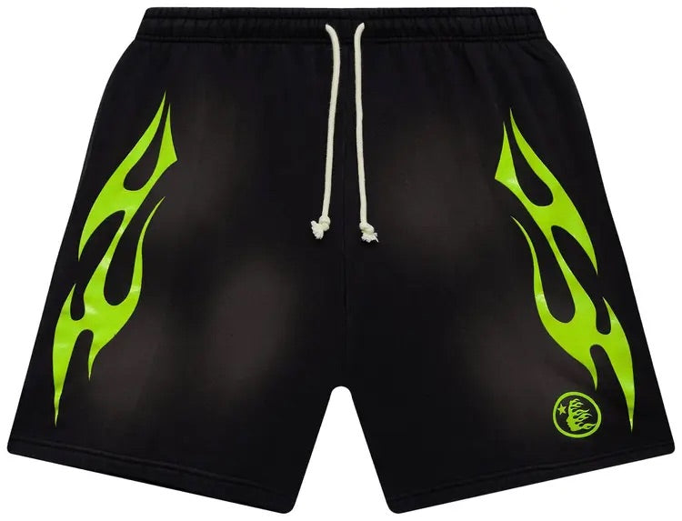 Hellstar Flame Shorts Black/Green