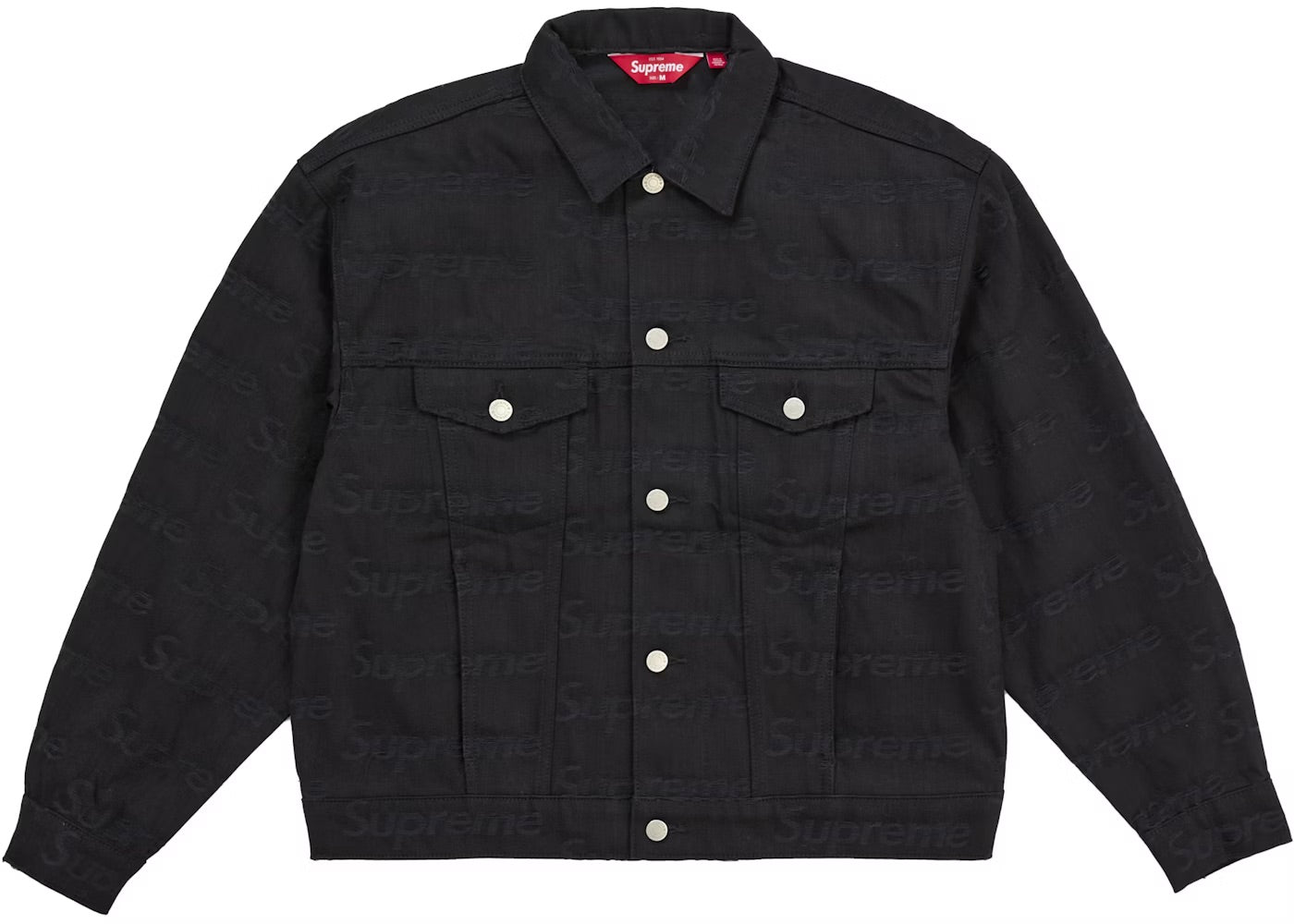 Supreme Jacquard Logos Denim Trucker Jacket Black