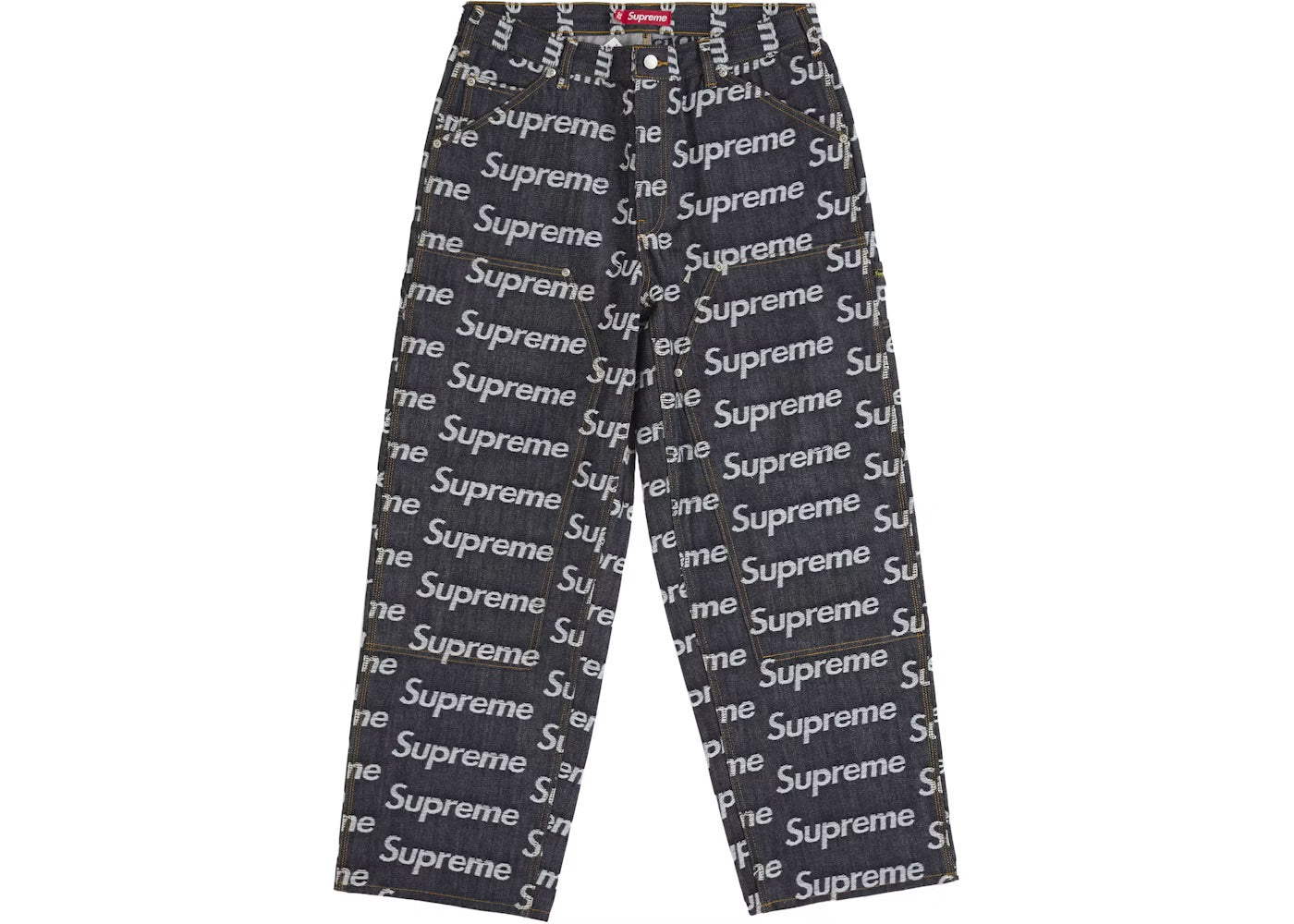 Supreme Jacquard Logos Double Knee Denim Painter Jean Rigid Indigo