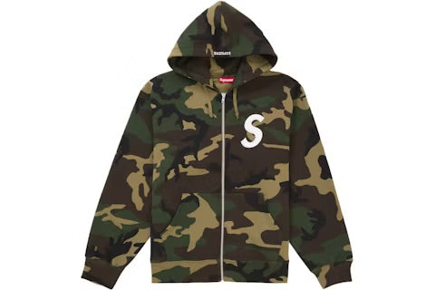 Supreme S Logo Zip Up Hooded Sweatshirt Woodland Camo